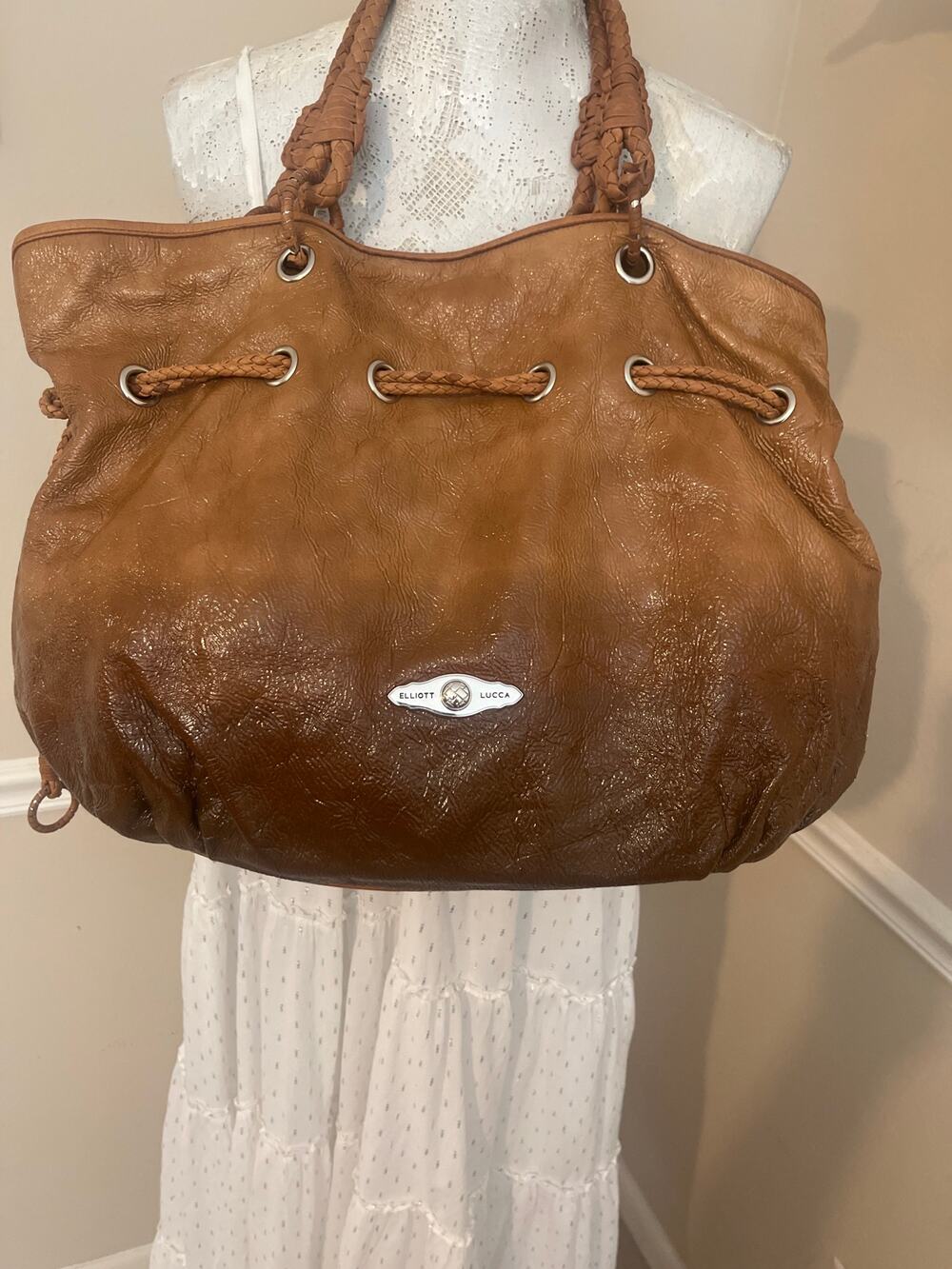 Elliott Lucca Brown Leather Slouchy Shoulder Bag Large Tote!